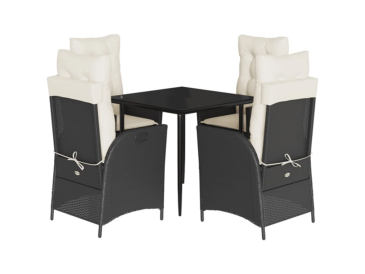 Rinaldo  Ensemble à manger de jardin coussins 5pcs Noir Résine tressée