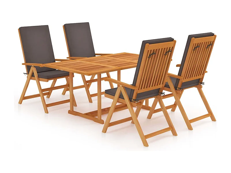 Zoran  Ensemble à manger de jardin 5pcs coussins gris Bois teck massif