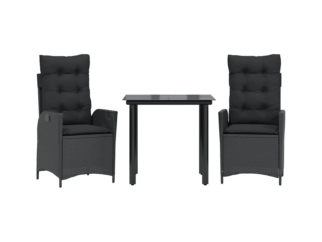 Garden Furniture -  3-delige Tuinset met kussens poly rattan zwart