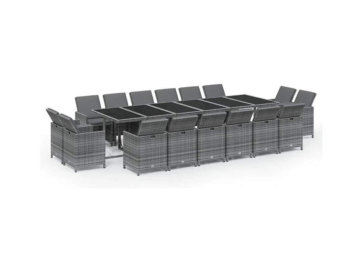 Andaril  17-delige Tuinset met kussens poly rattan grijs