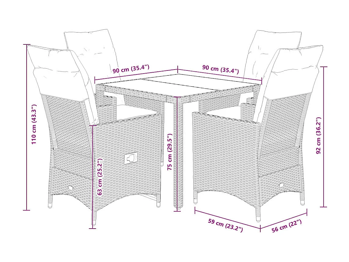 Colonial Pine Hills  5-delige Tuinset met kussens poly rattan beige