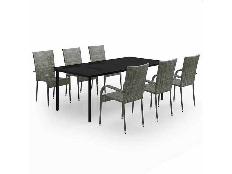 Stoughton  Ensemble à manger de jardin 7 pcs Gris et noir