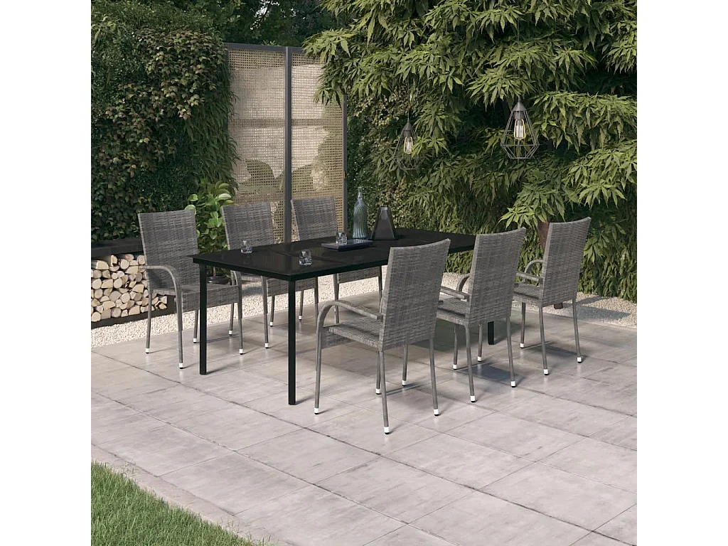 Stoughton  Ensemble à manger de jardin 7 pcs Gris et noir