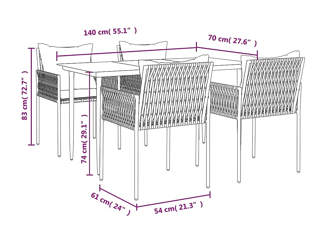 Blen  5-delige Tuinset met kussens poly rattan en staal