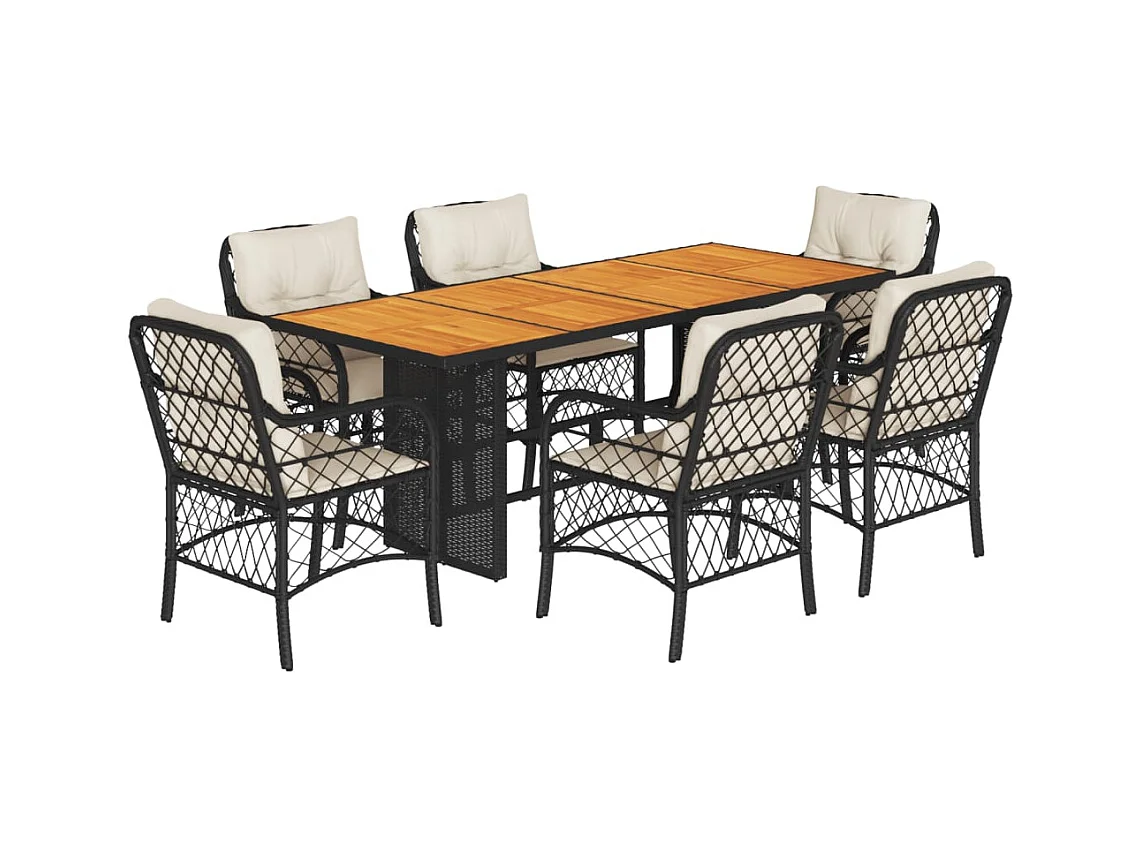 Fort Bragg  7-delige Tuinset met kussens poly rattan zwart