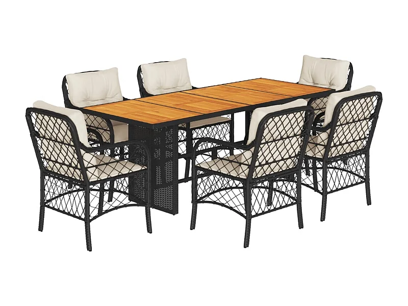 Fort Bragg  7-delige Tuinset met kussens poly rattan zwart