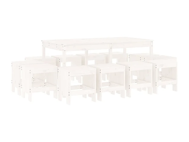 Castleisland  Ensemble à manger de jardin 13 pcs blanc bois de pin massif