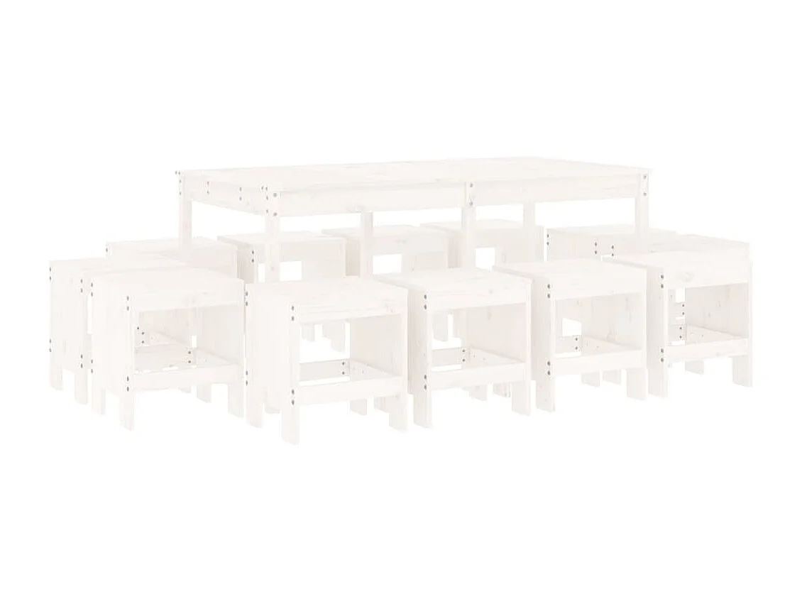 Castleisland  Ensemble à manger de jardin 13 pcs blanc bois de pin massif