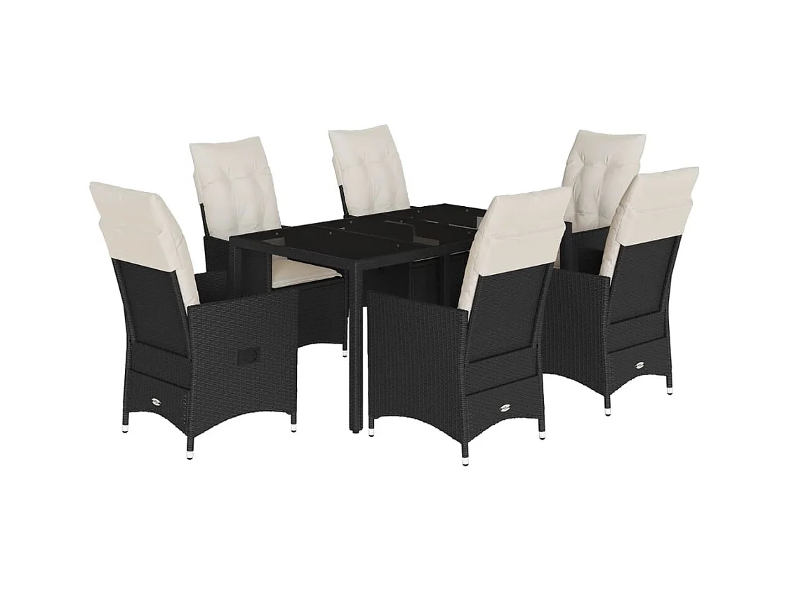 Elm Grove  Ensemble à manger de jardin coussins 7pcs Noir Résine tressée