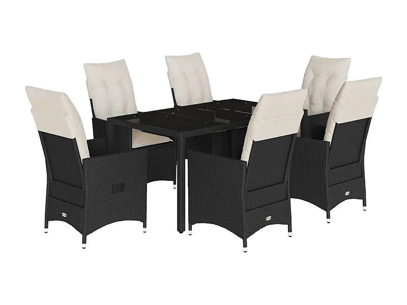 Elm Grove  Ensemble à manger de jardin coussins 7pcs Noir Résine tressée