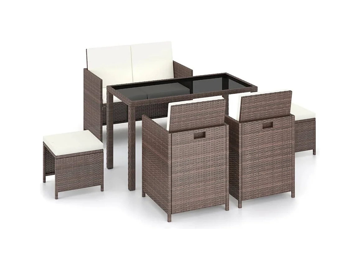 Sylara  6-delige Tuinset met kussens poly rattan bruin