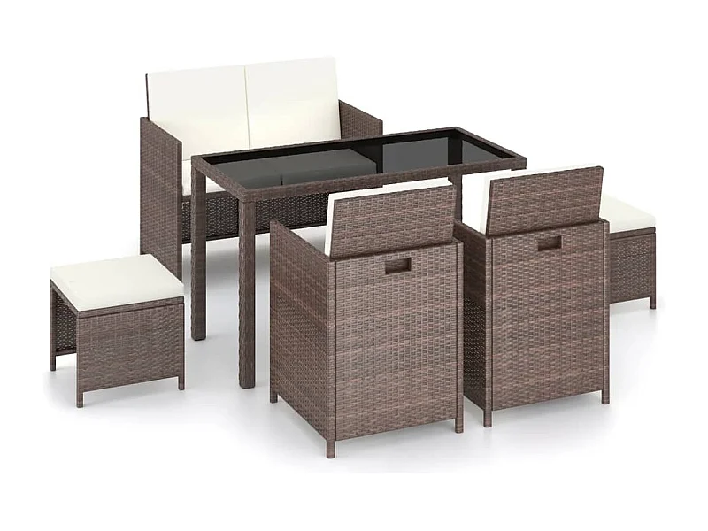 Sylara  Ensemble à manger d'extérieur avec coussins 6pcs Résine tressée