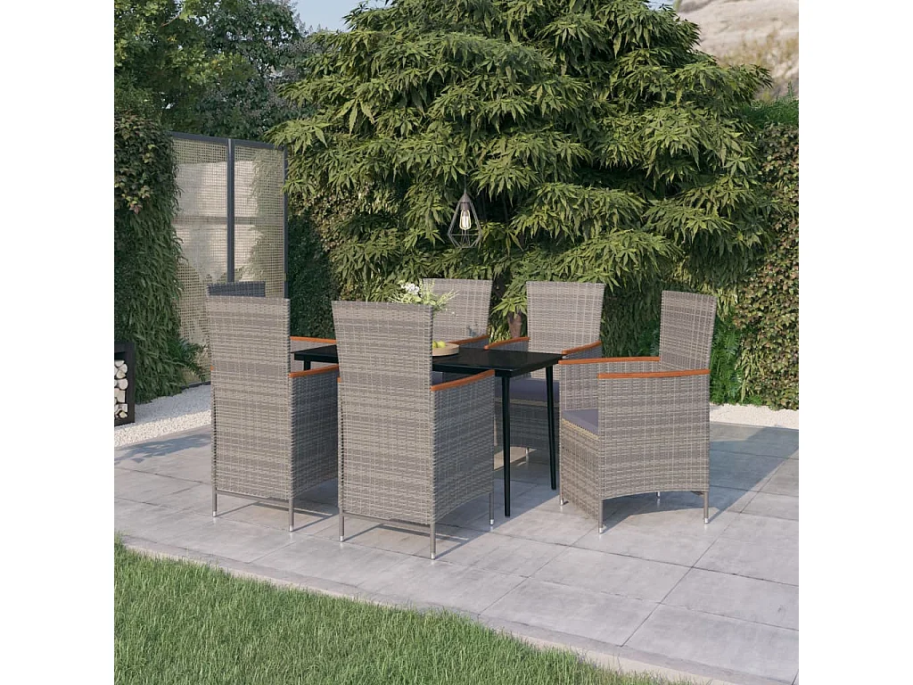 Florissant  Ensemble à manger de jardin avec coussins 7 pcs Gris