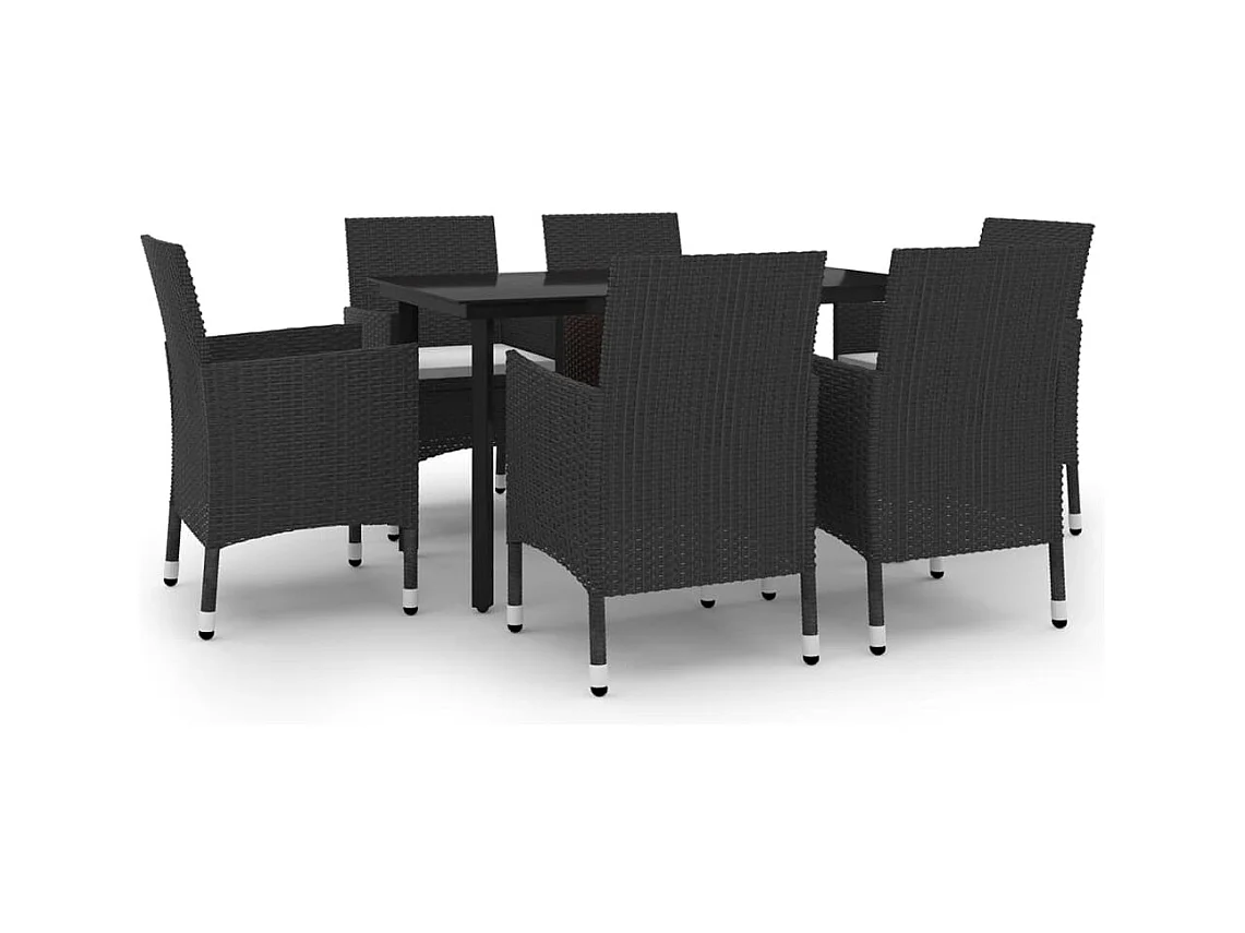 Rion  Ensemble à manger de jardin coussins 7 pcs Résine tressée Verre