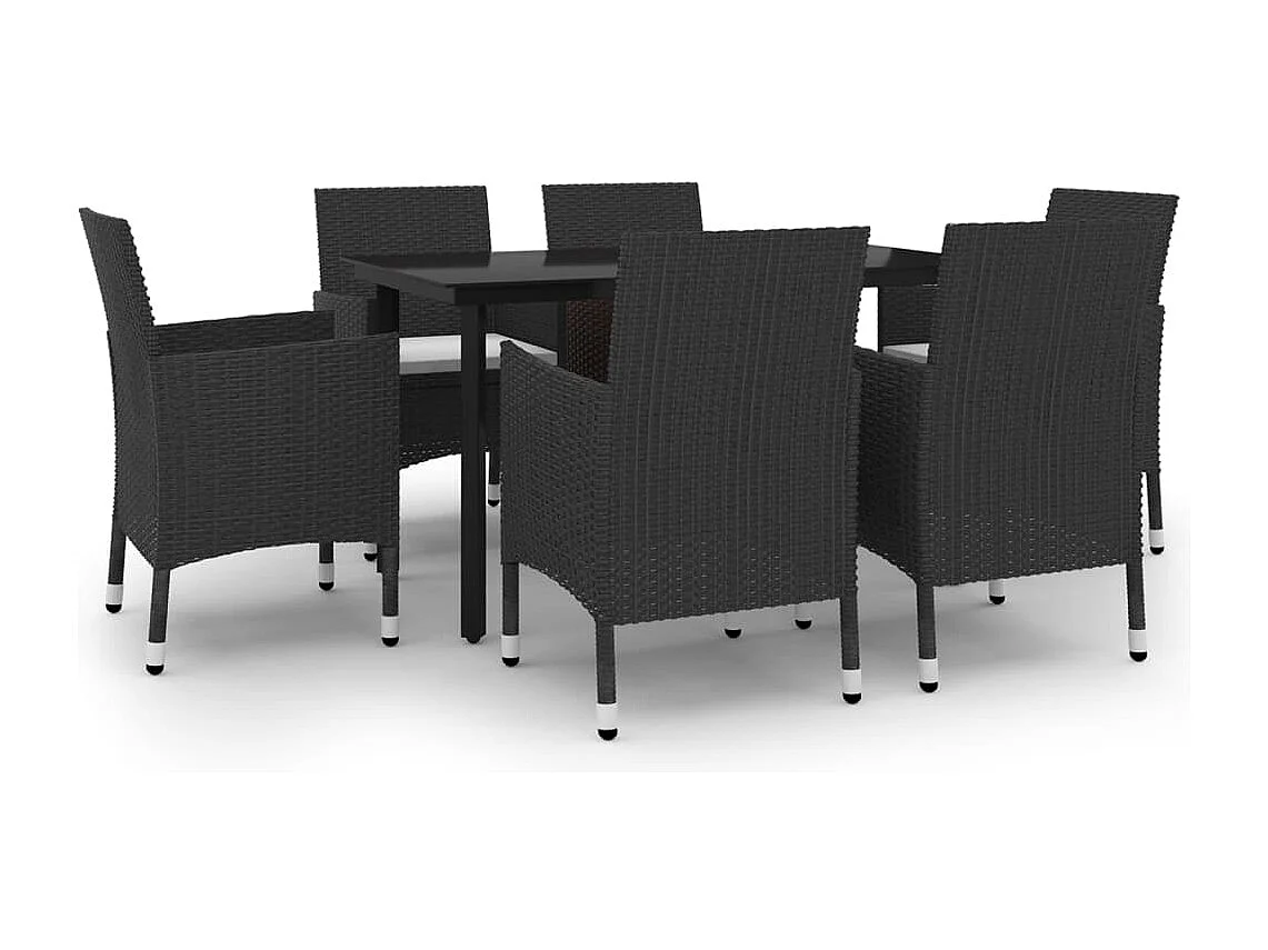 Rion  Set comedor de jardín 7 pzas y cojines ratán sintético y vidrio