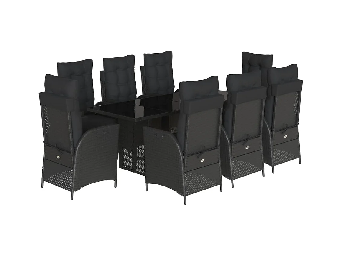 Emory  Ensemble à manger de jardin 9pcs coussins noir résine tressée