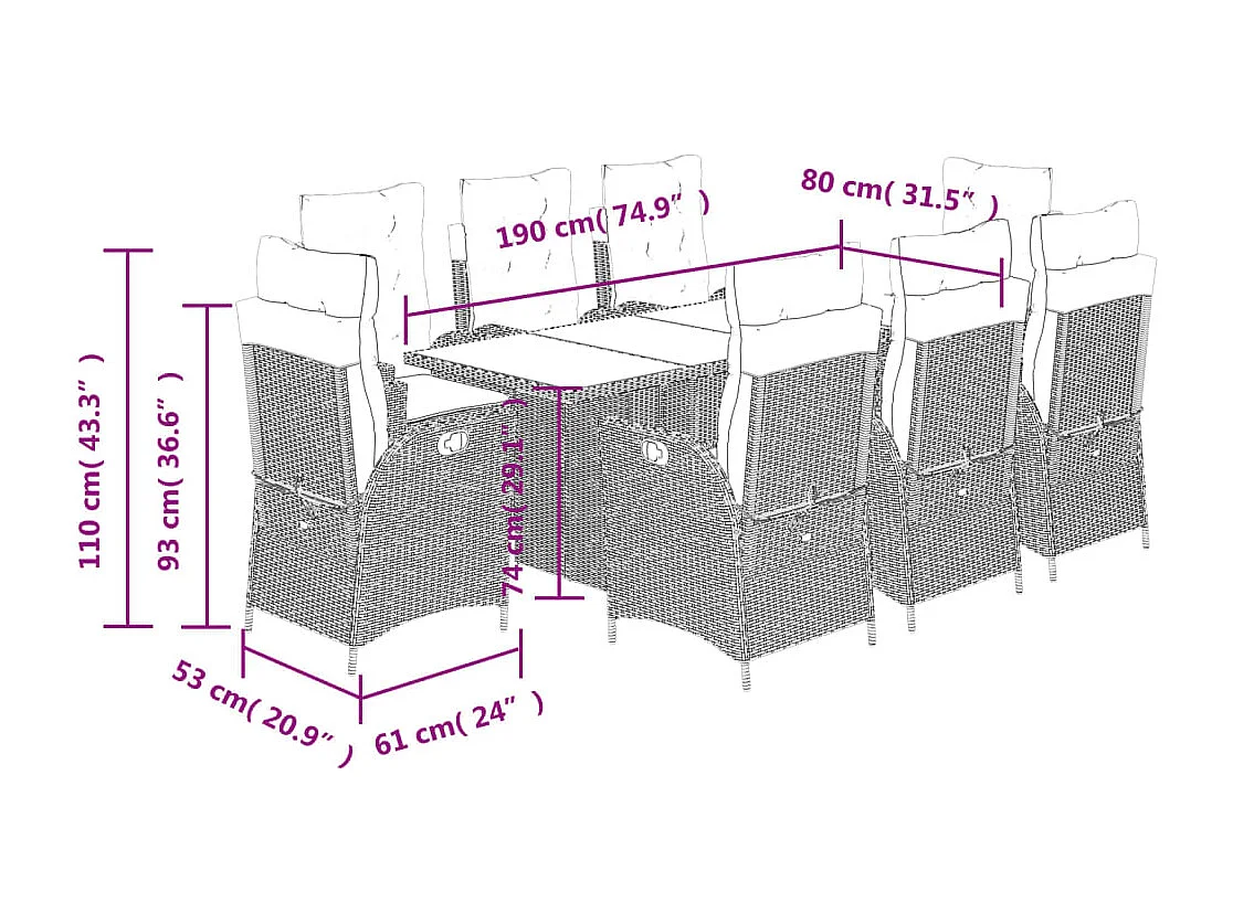 Emory  9-delige Tuinset poly rattan zwart