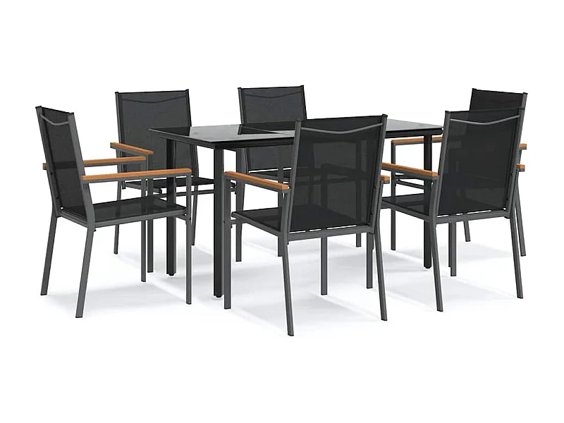 Ivanna  Juego de comedor para jardín 7 piezas acero y textilene negro