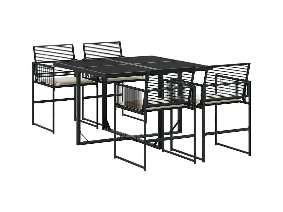 Vynne  5-delige Tuinset met kussens poly rattan zwart