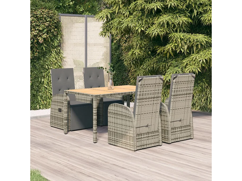 Prolenta Premium -  Set comedor de jardín 5 piezas con cojines ratán sintético gris