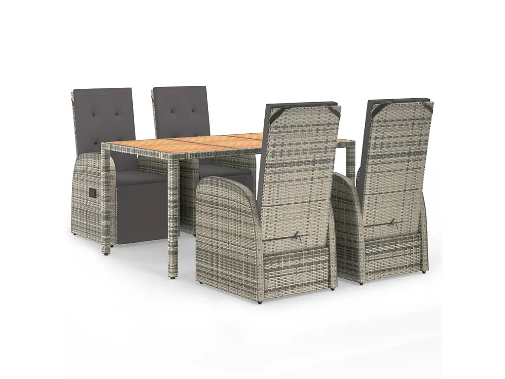 Prolenta Premium -  Set comedor de jardín 5 piezas con cojines ratán sintético gris