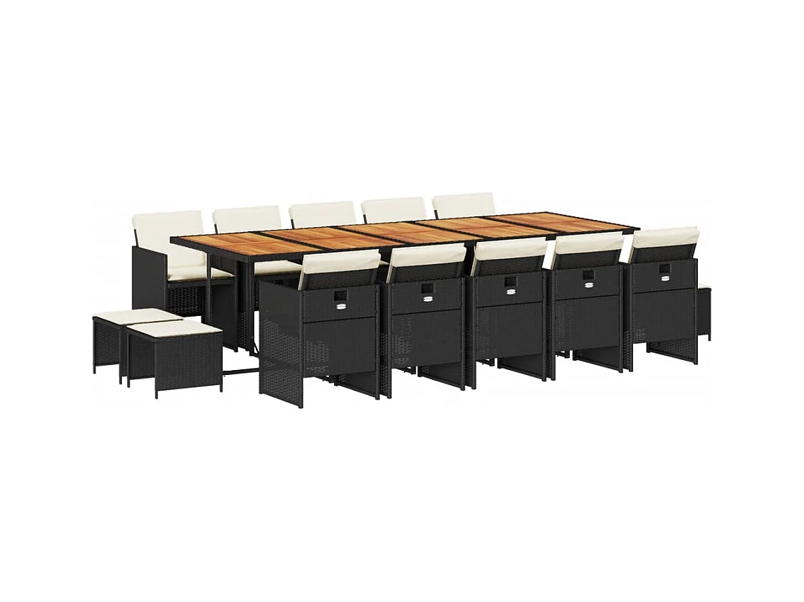 Bonno  Ensemble à manger de jardin 15 pcs coussins noir résine tressée