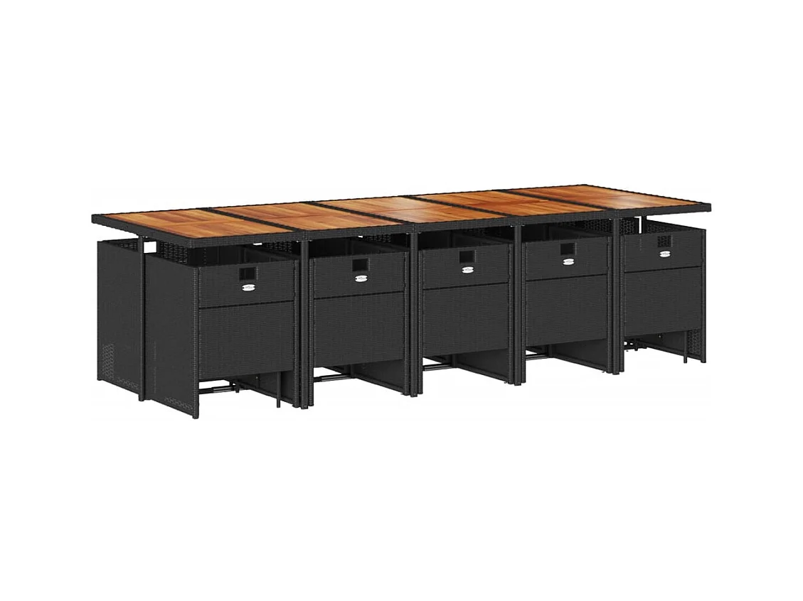 Bonno  Ensemble à manger de jardin 15 pcs coussins noir résine tressée