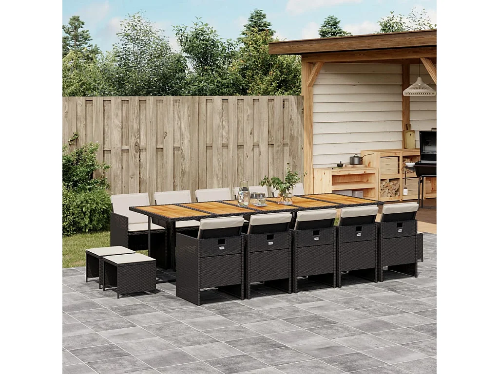 Bonno  15-delige Tuinset met kussens poly rattan zwart