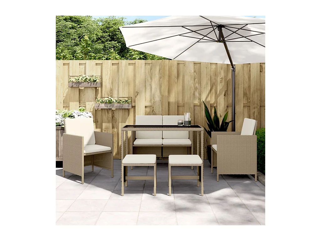 Kaleva  Ensemble à manger de jardin avec coussins 6pcs beige poly rotin