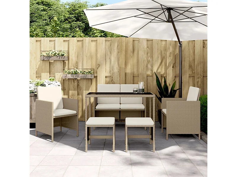 Kaleva  Ensemble à manger de jardin avec coussins 6pcs beige poly rotin