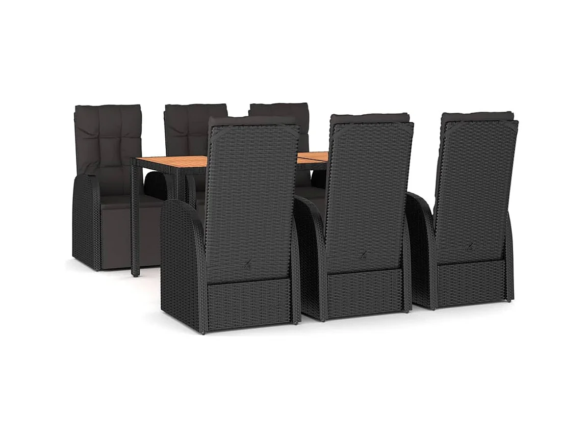 Garden Furniture -  Ensemble à manger de jardin 7 pcs Noir Poly rotin et acacia