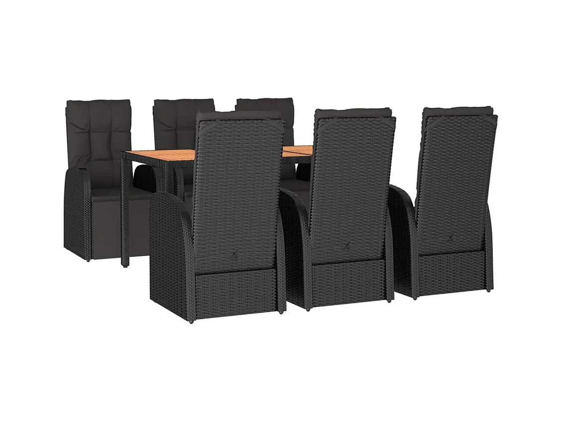 Garden Furniture -  Ensemble à manger de jardin 7 pcs Noir Poly rotin et acacia