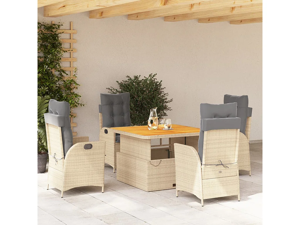 Arde  Ensemble à manger de jardin avec coussins 5pcs Beige poly rotin