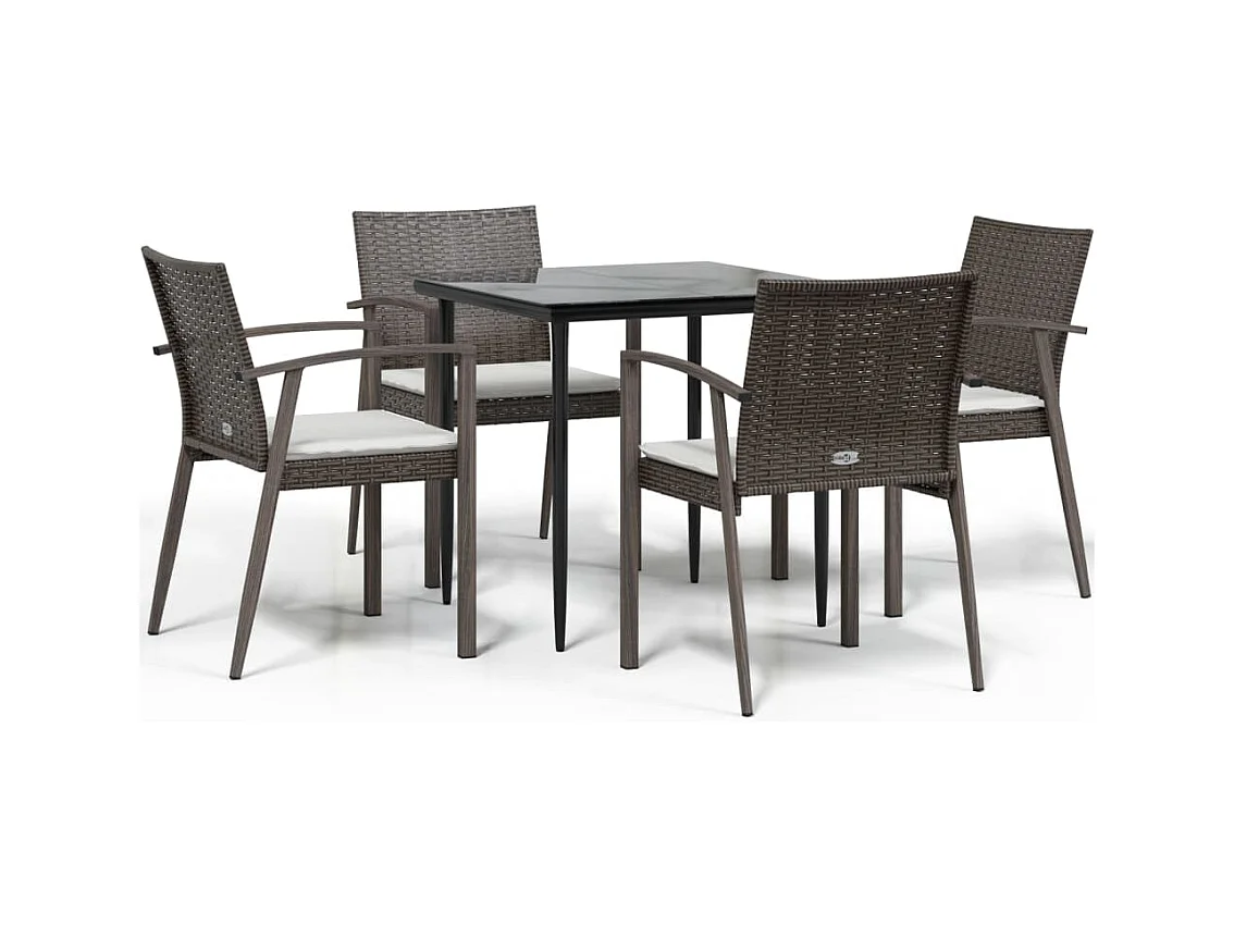 Bucyrus  Ensemble à manger de jardin 5 pcs coussins résine tressée acier