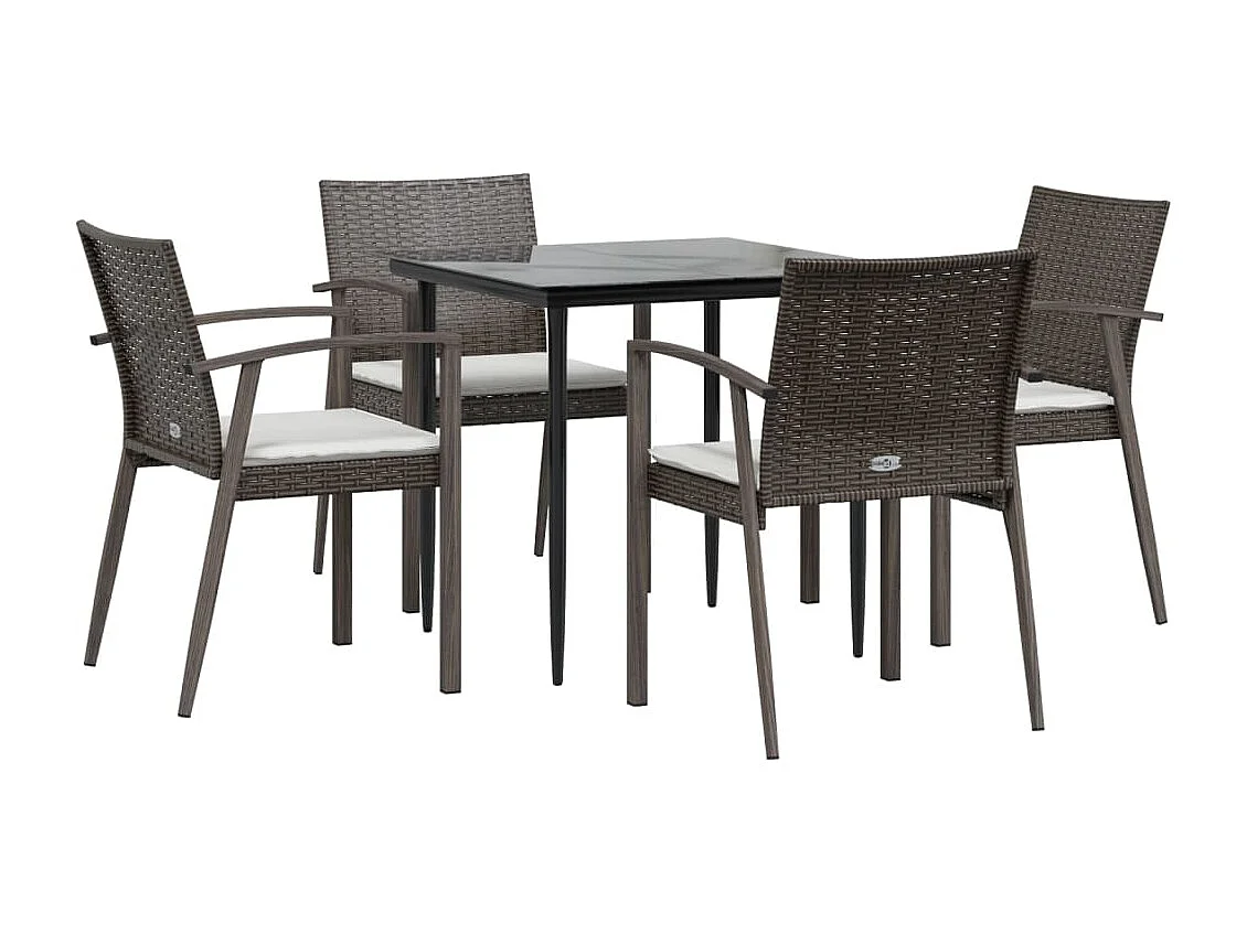 Bucyrus  Ensemble à manger de jardin 5 pcs coussins résine tressée acier