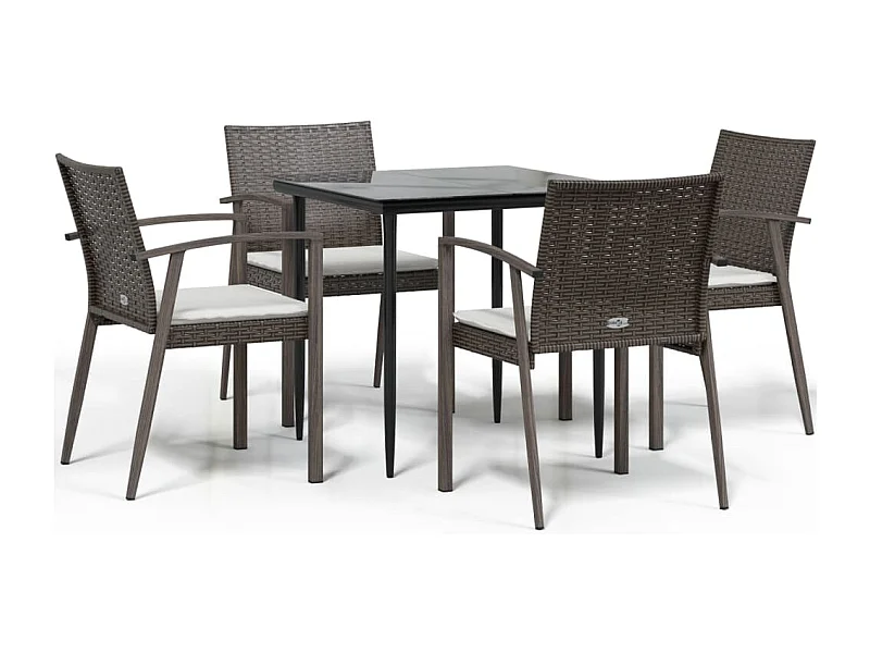 Bucyrus  Ensemble à manger de jardin 5 pcs coussins résine tressée acier