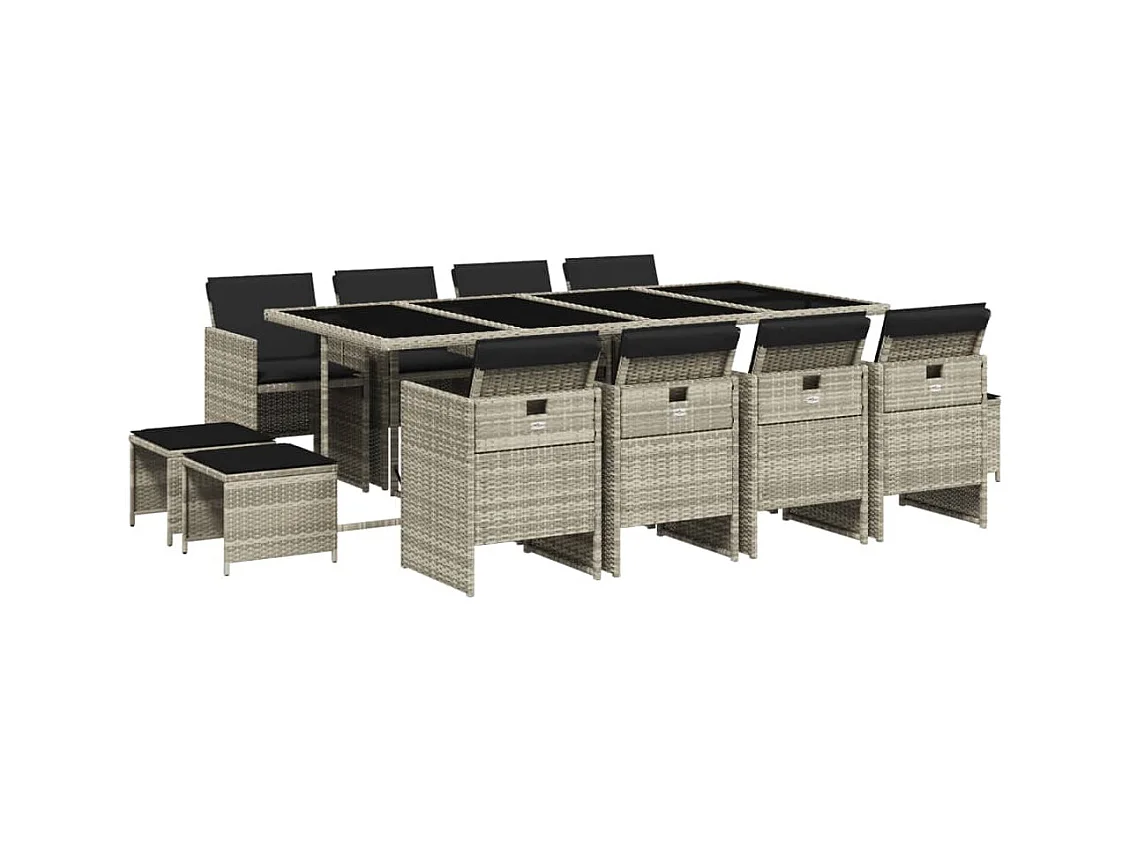 Bonno  Ensemble à manger de jardin et coussins 13 pcs gris clair rotin