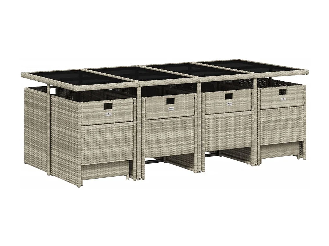 Bonno  Ensemble à manger de jardin et coussins 13 pcs gris clair rotin