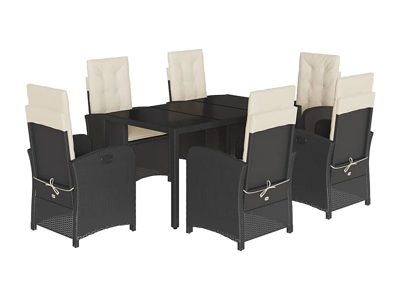 Vinkel  7-delige Tuinset met kussens poly rattan zwart