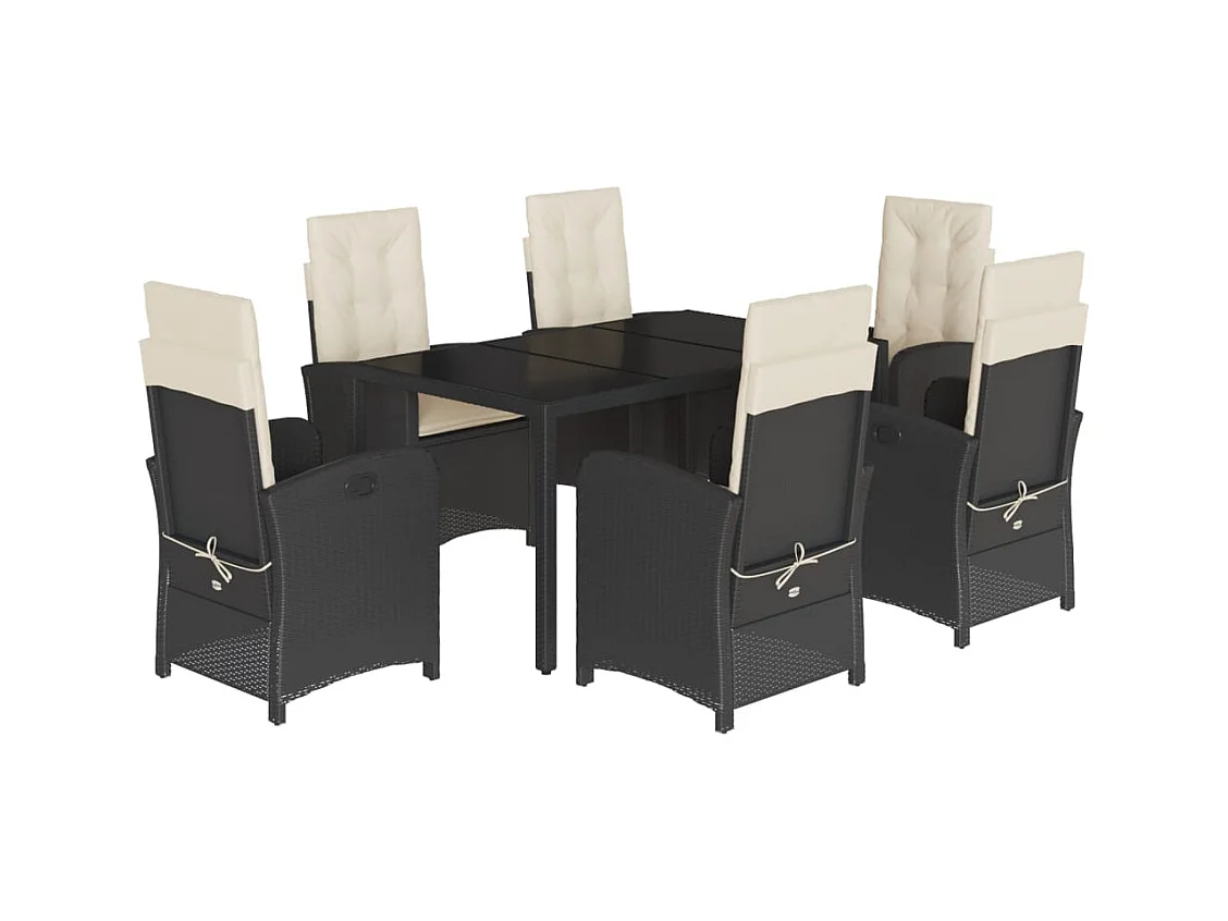 Vinkel  7-delige Tuinset met kussens poly rattan zwart