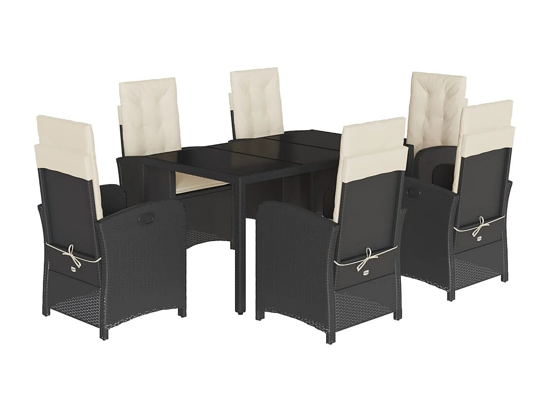 Vinkel  Ensemble à manger de jardin coussins 7pcs Noir Résine tressée