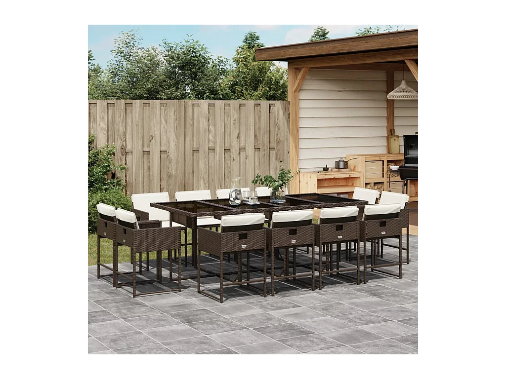 Brienne  Ensemble à manger de jardin avec coussins 13 pcs marron rotin