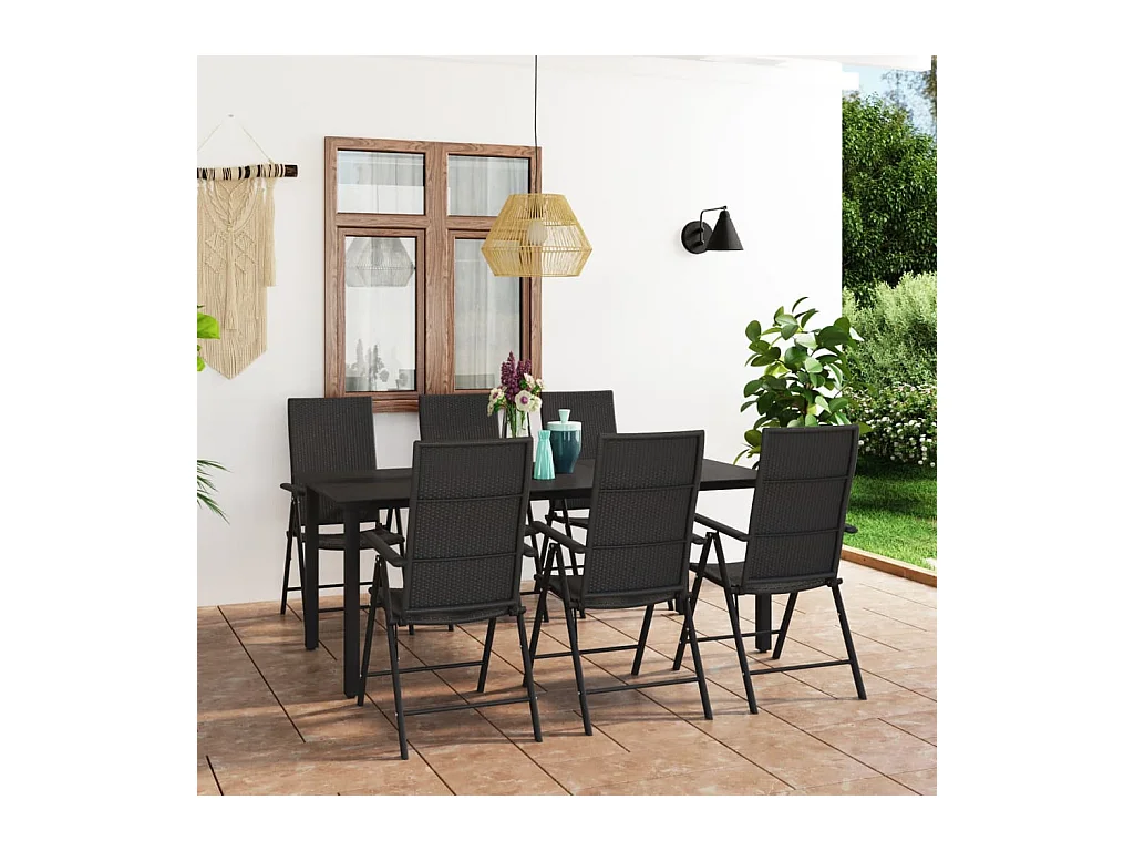 Rick Mason  Juego de comedor para jardín 7 piezas negro
