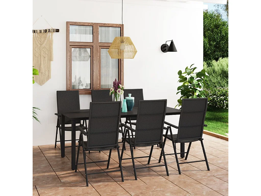 Rick Mason  Ensemble à manger de jardin 7 pcs noir