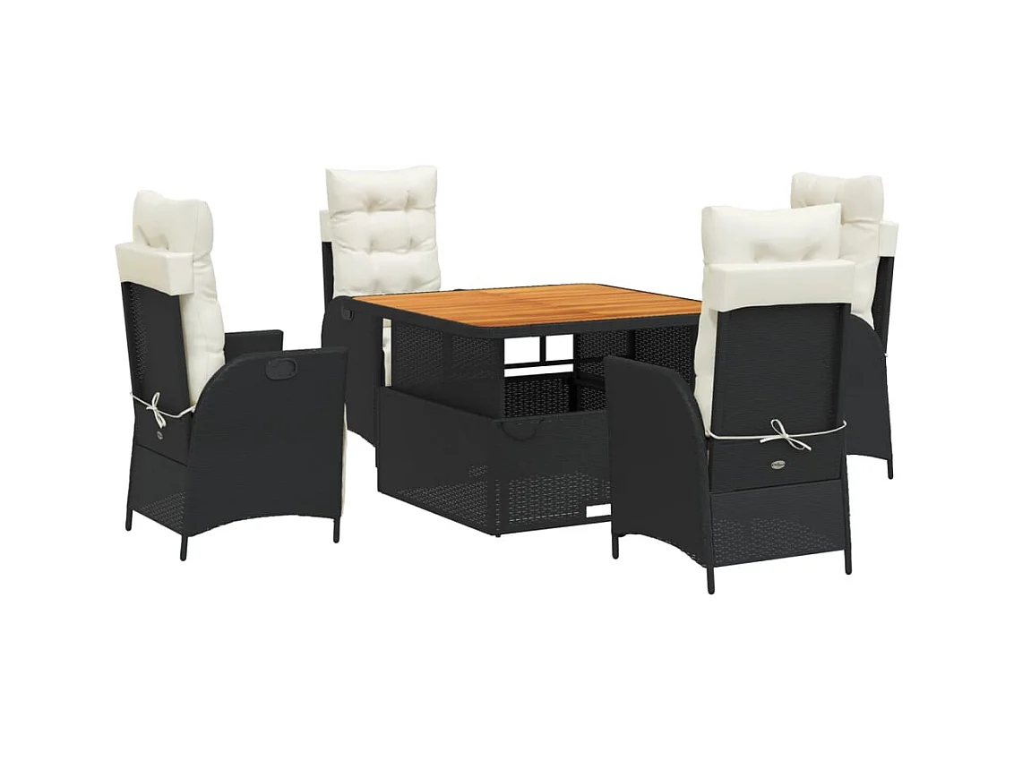 Marius  Ensemble à manger de jardin coussins 5pcs Noir Résine tressée