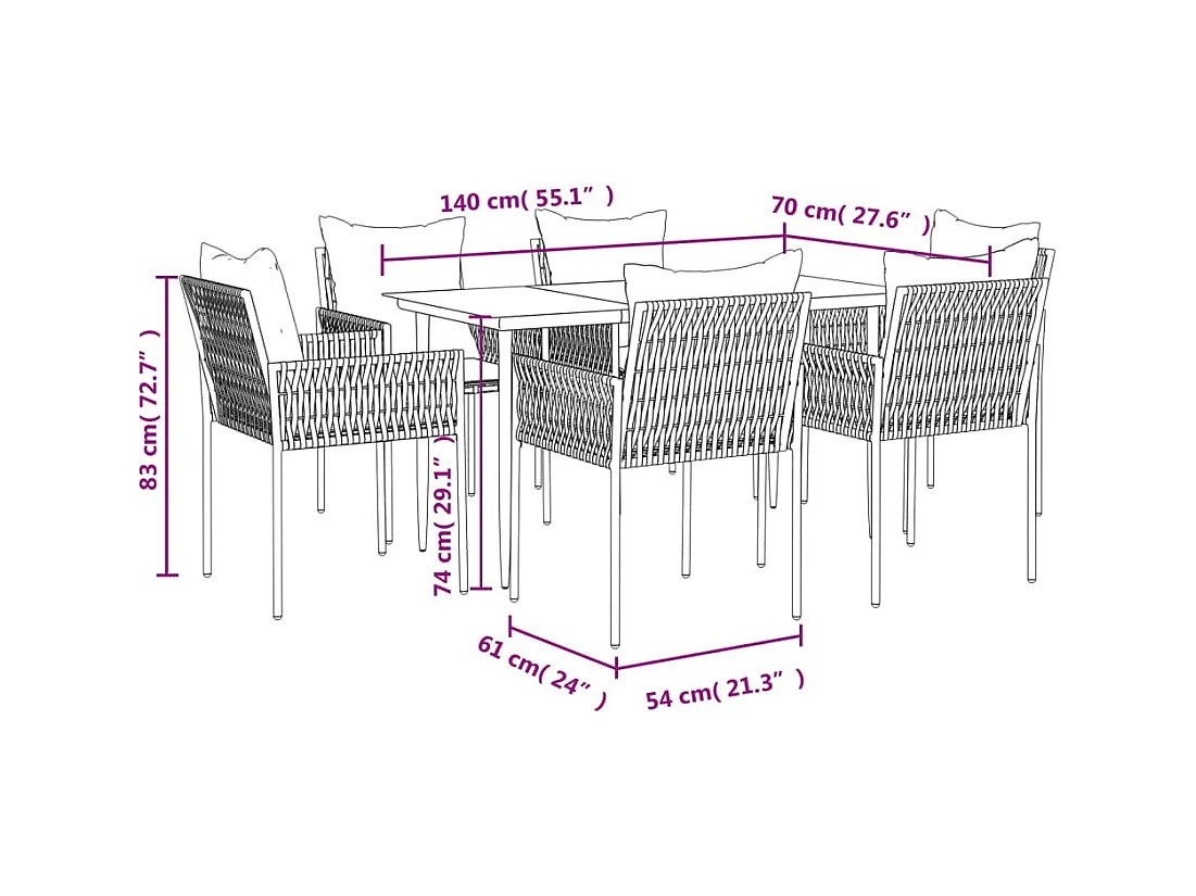 Blen  7-delige Tuinset met kussens poly rattan en staal