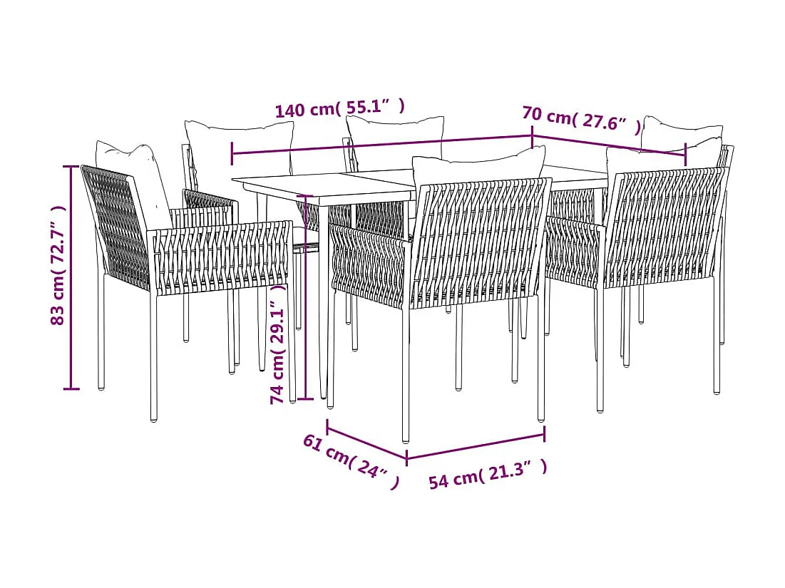 Blen  7-delige Tuinset met kussens poly rattan en staal