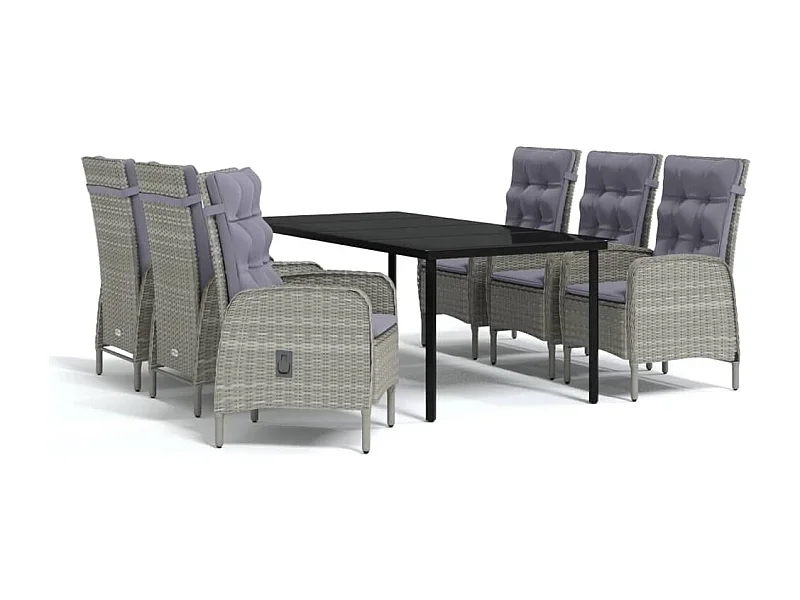 Eliseo  Ensemble à manger de jardin coussins 7pcs Gris et noir