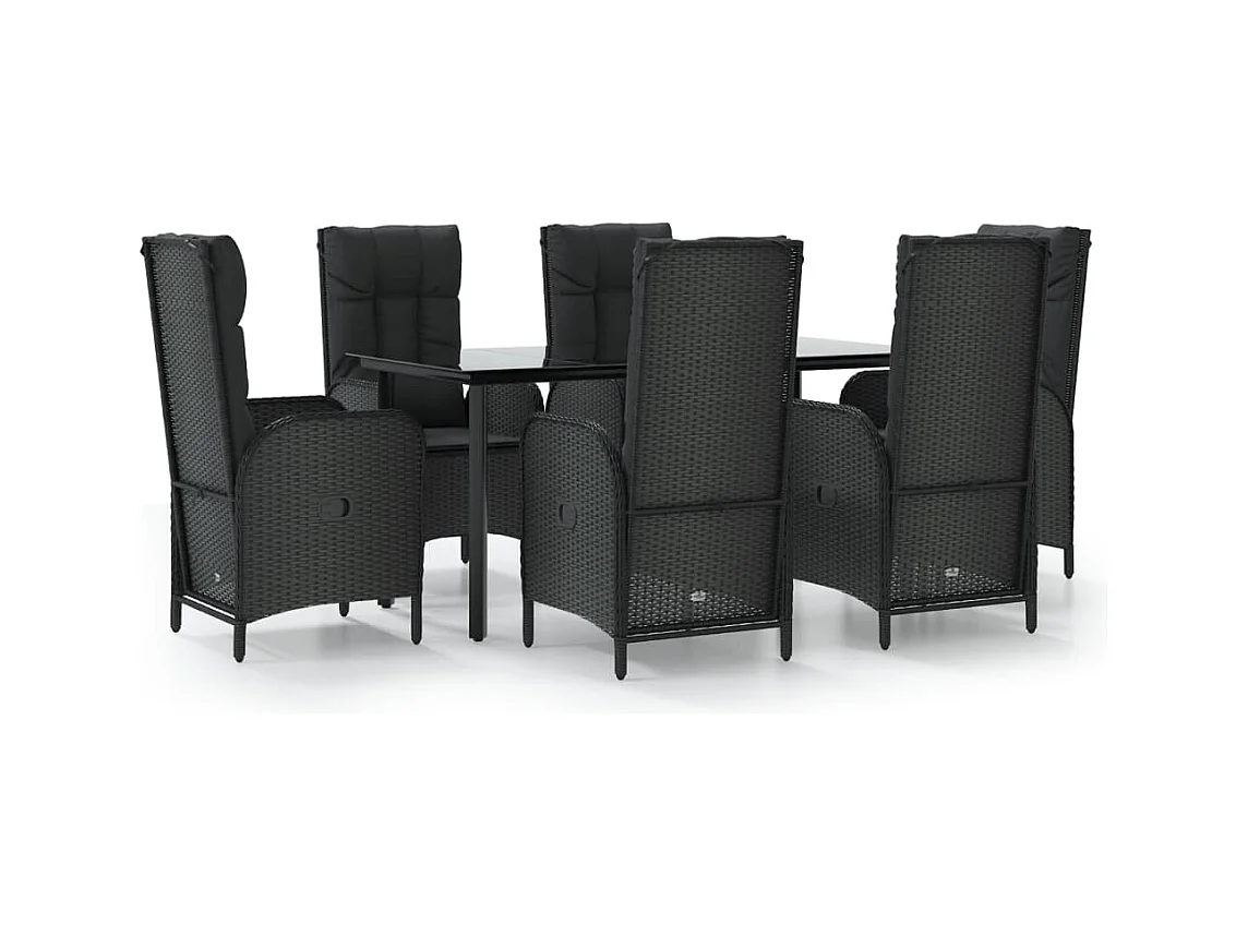 De Haan  7-delige Tuinset met kussens poly rattan zwart