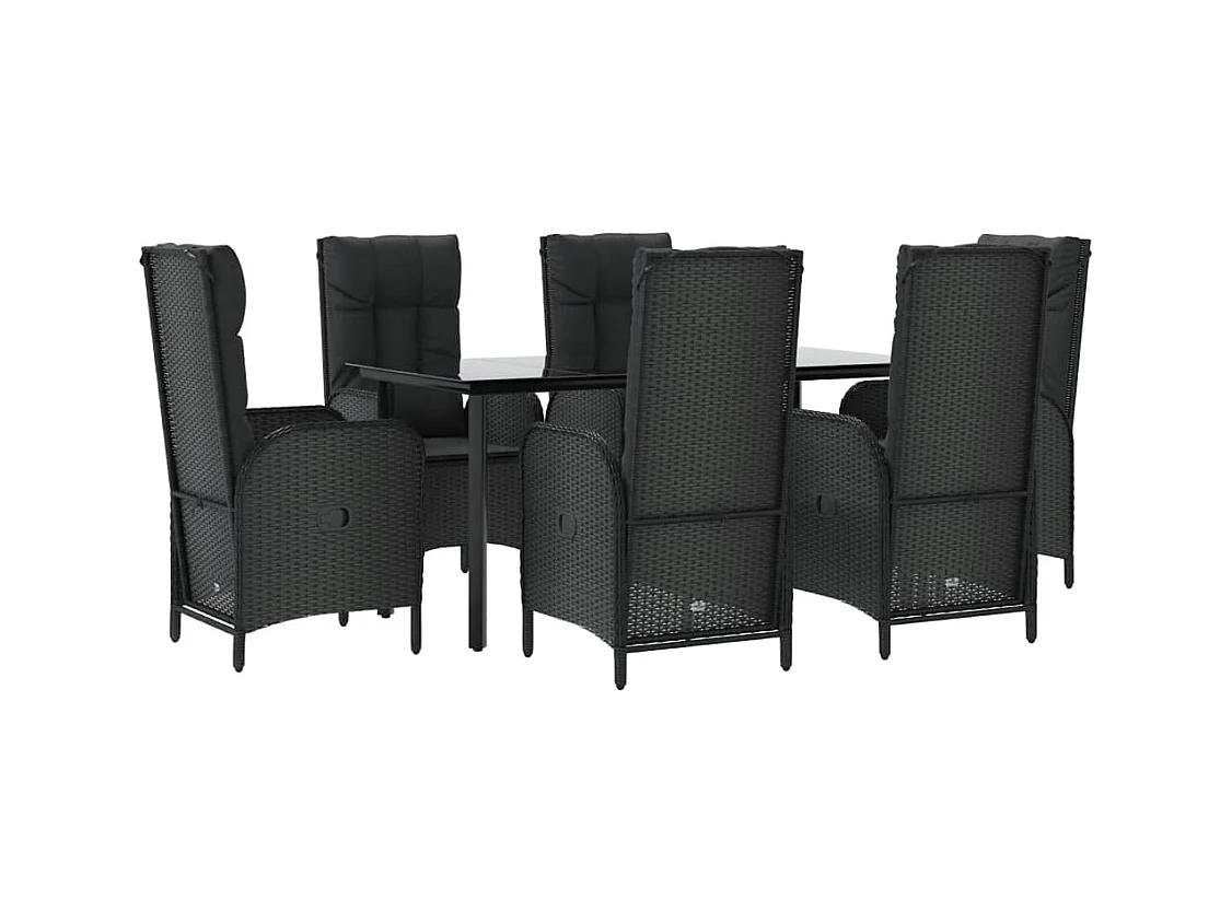 De Haan  7-delige Tuinset met kussens poly rattan zwart